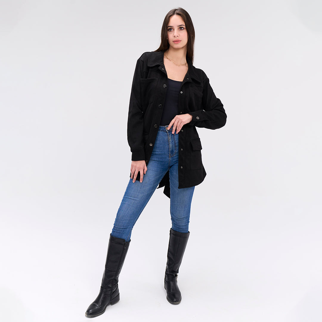 Black belted faux suede over-shirt