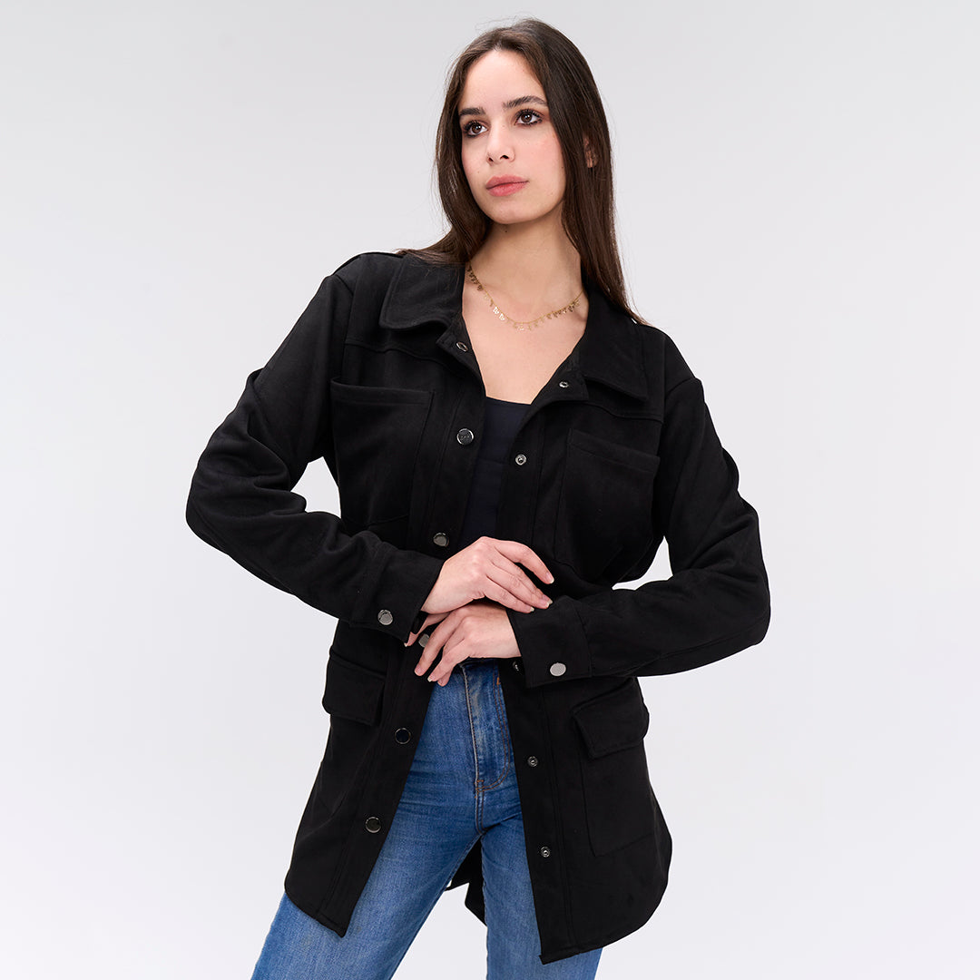 Black belted faux suede over-shirt