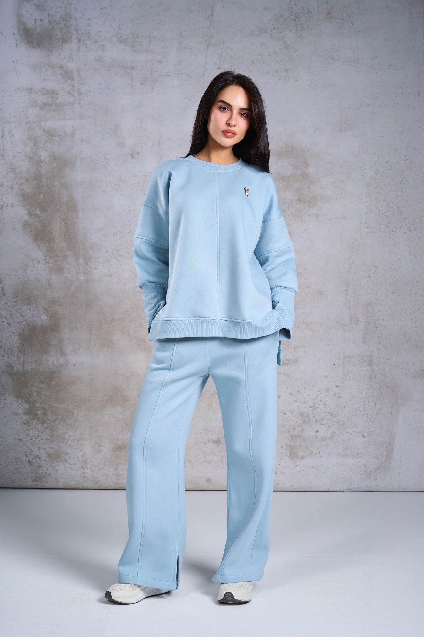 -Aqua blue oversized hooded set