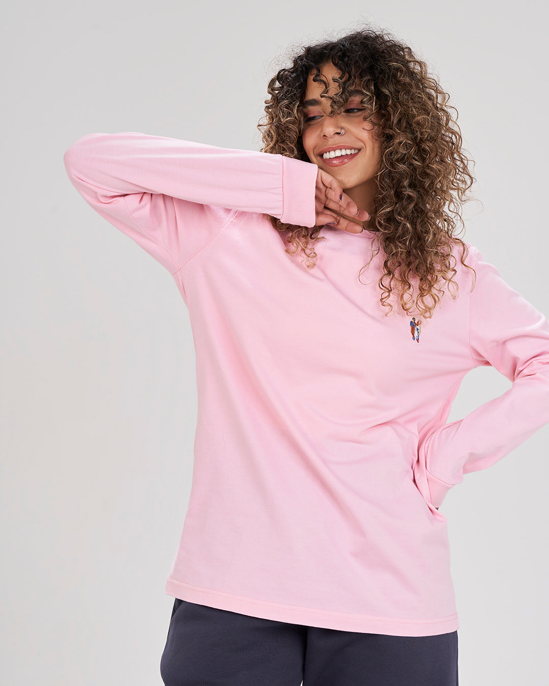 Pink Long sleeve basic t-shirt