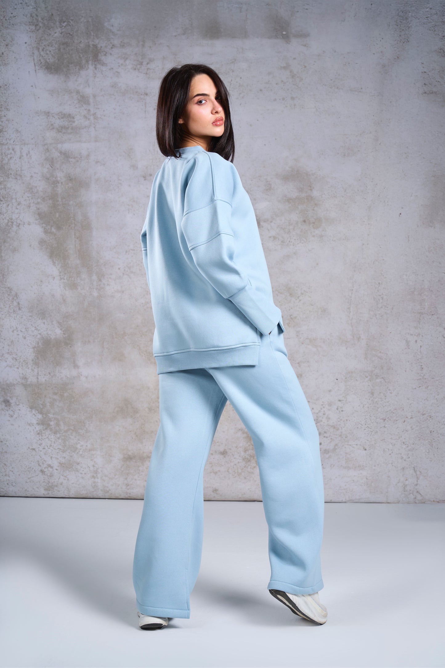 -Aqua blue oversized hooded set