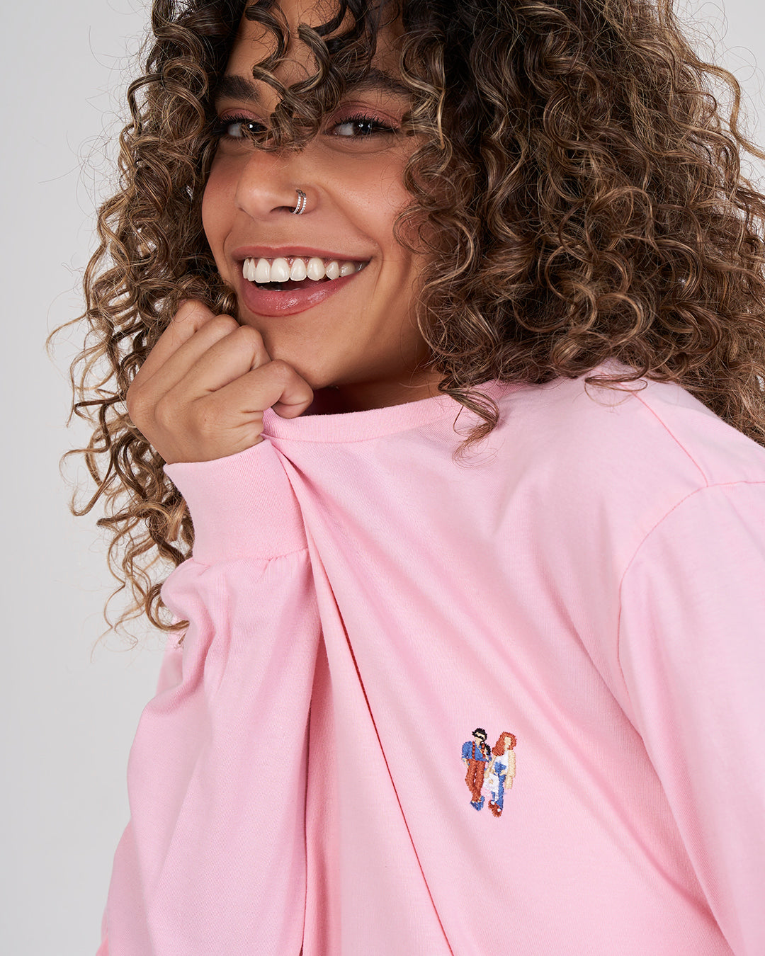 Pink Long sleeve basic t-shirt