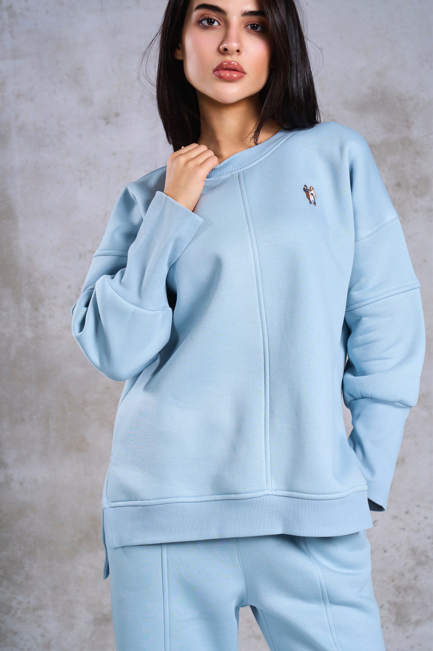 -Aqua blue oversized hooded set